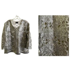 Chico’s Silver Metallic Lace Jacket